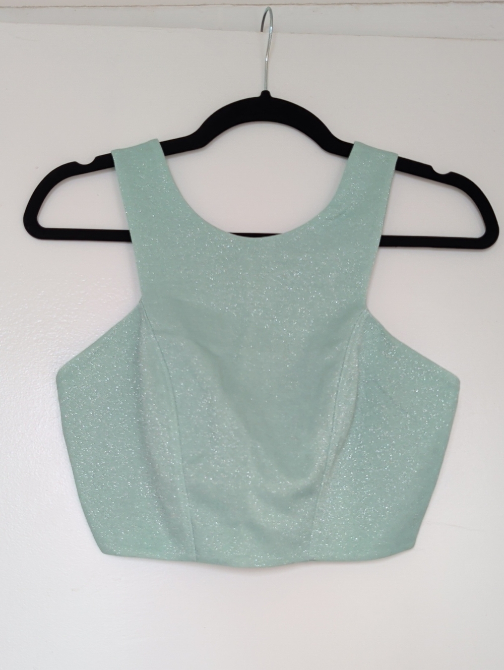 Topshop Aqua Teal Seafoam Blue Green Metallic Glitter Crop Tank Top Size US 6
